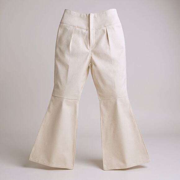 Free People Faux Leather Flare Pants Size 32 NWT Off-white - Picture 2 of 13